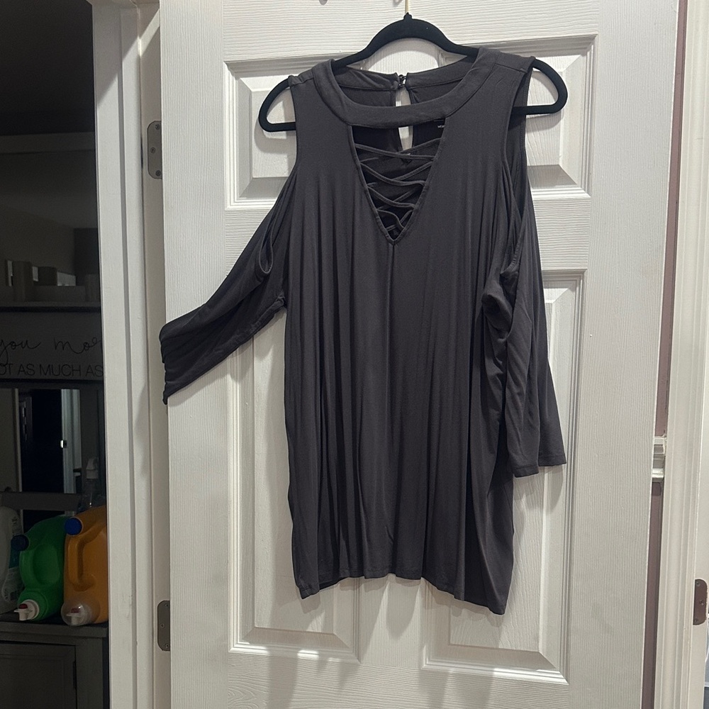 Torrid Charcoal Cold Shoulder Blouse